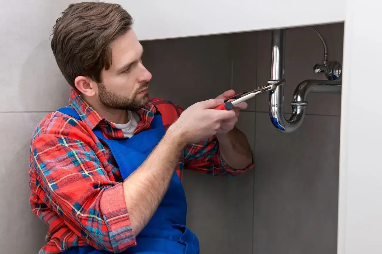 Plombier posant une colonne de douche lors d'une rénovation de salle de bains à Saint-Gratien (95210)